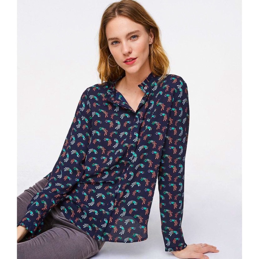 Loft Peacock Utility Ruffle Blouse - Picture 2 of 3
